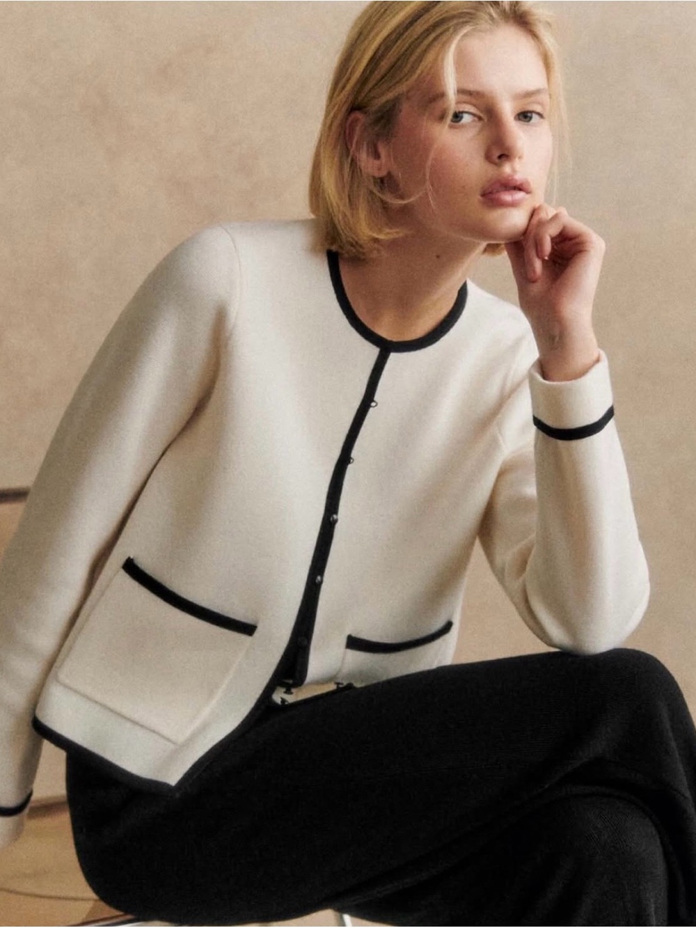 Sezane Brielle Cardigan Ecru / Black - Size S - Picture 3 of 11